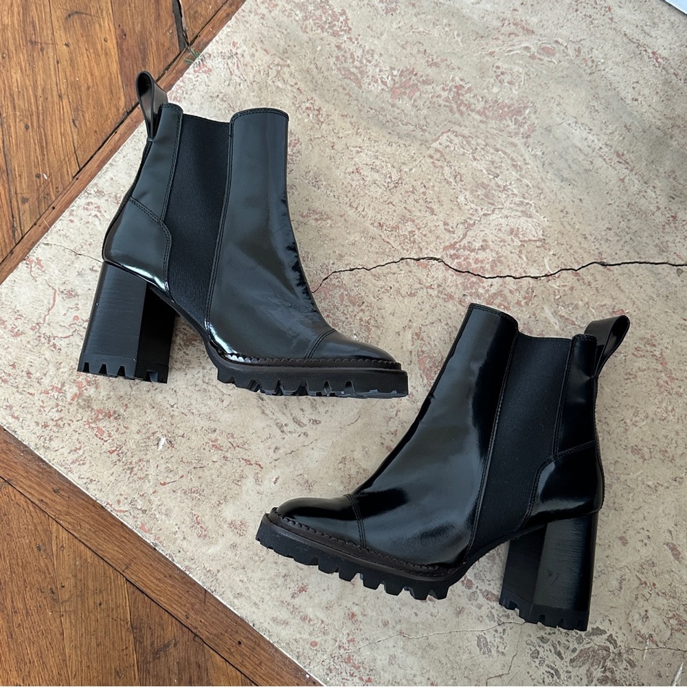 See By Chloé Mallory Heeled Chelsea Boots Black Patent Leather